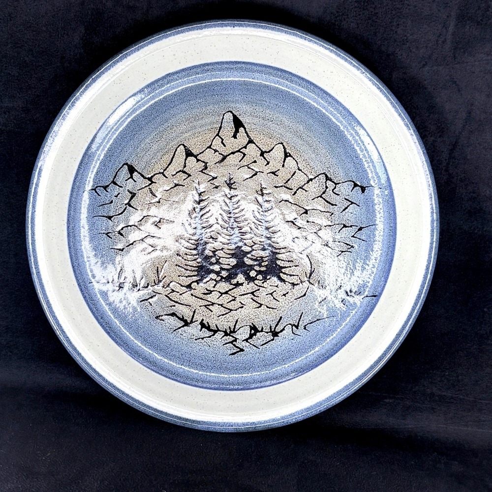 Bill Aitken Studio Pottery Mountain Landscape 11" Dinner‎ Plate Blue White